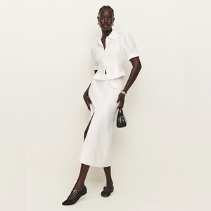 REFORMATION MARCIE 2 piece White cotton Button-Up Shirt and skirt set 8 euc